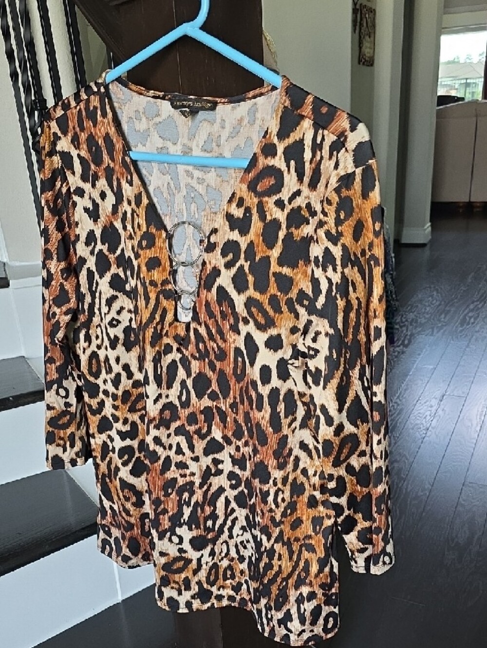 Women’s Leopard Print V-Neck Tunic with Ring Detail - Brown/Black - Picture 10 of 11
